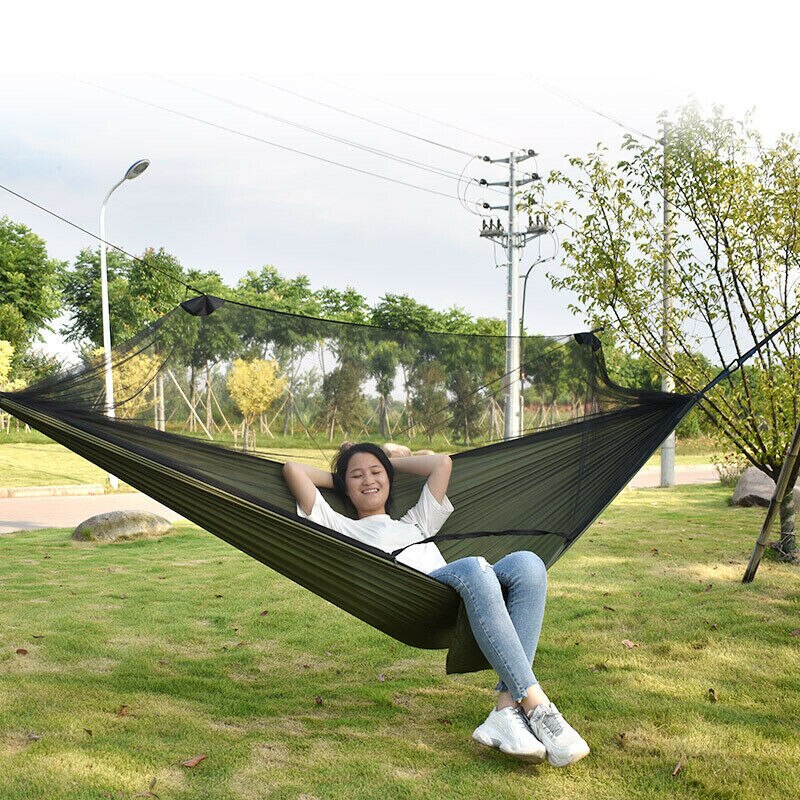 Double Nylon Pull Button Bed Net Hammock Camping Hammock Mosquito Proof Outdoor
