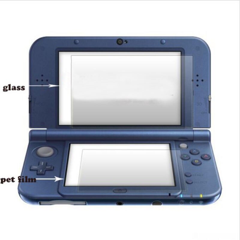 Proteggi schermo LCD in vetro temperato superiore + proteggi schermo in PET trasparente con copertura completa per Nintendo Small New 3DS Console