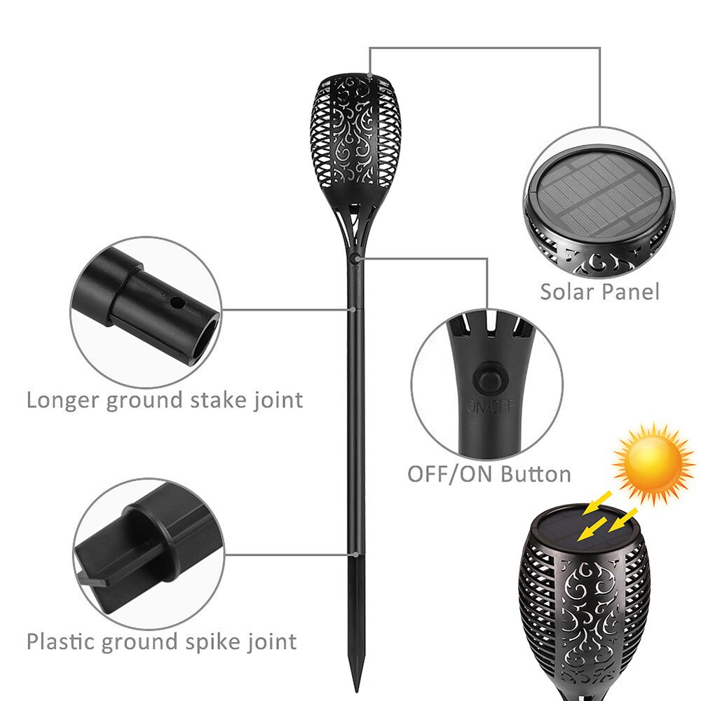 Led solar flamme fakkel lampe udendørs solar lamper til haveindretning lys flimrende lampe gårdhave balkon græsplæne sti spotlight