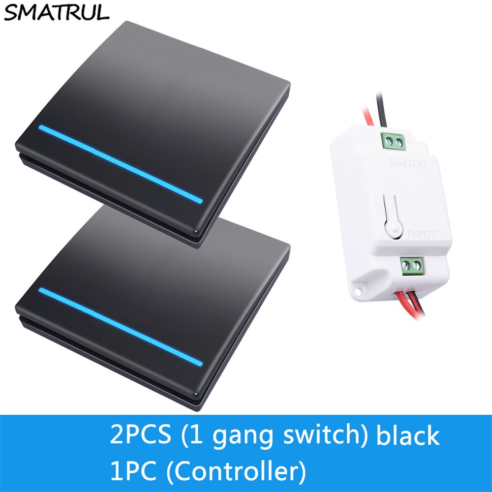 SMATRUL 433Mhz Wireless smart Light Switch RF Remote Control 1000W 50M AC 110V 220V Receiver Wall Panel push button Bedroom Lamp: B 2x1 GANG 1 RECEIVE
