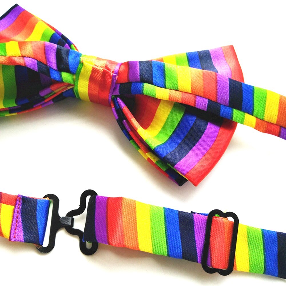 12*7.5 CM Unisex Adult Double layer Colorful Rainbow Bow Tie Striped Neck tie men and women shirt match for wedding