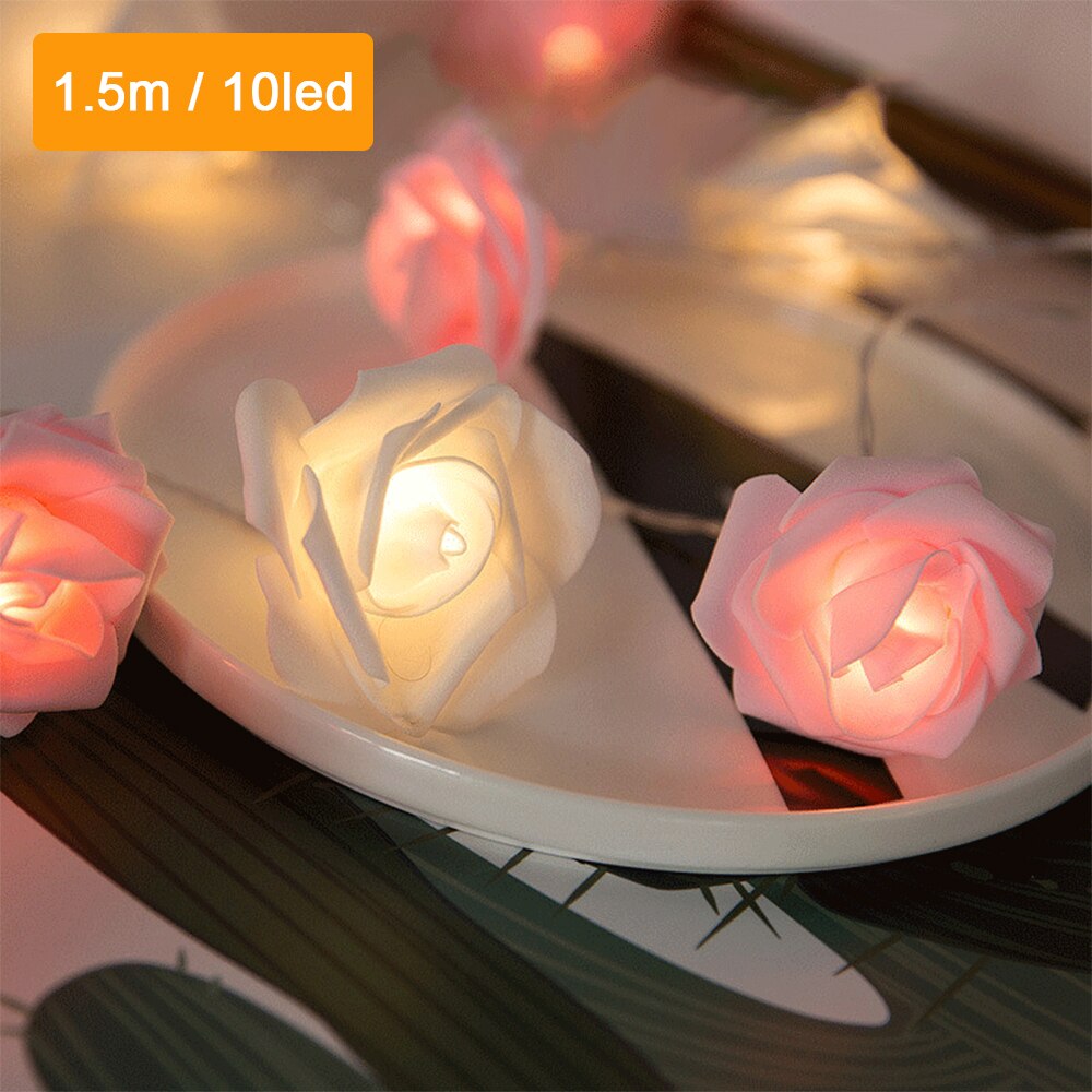 1.5/3m ledet bukett lyssnorer skum rose blomst krans fe lys til valentinsdag bryllup dekorasjon usb frakt: 1.5m rosahvite