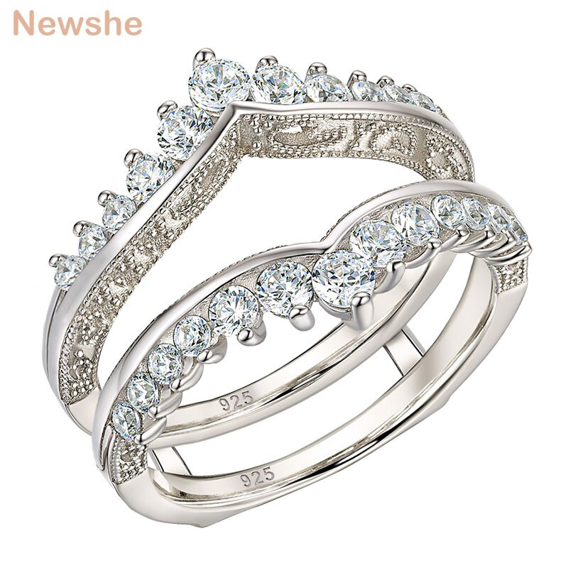 Newshe 925 Sterling Silver Adjustable Vintage Wedding Band AAAAA CZ Warp Guard Ring Enhancers For Women Engagement Rings