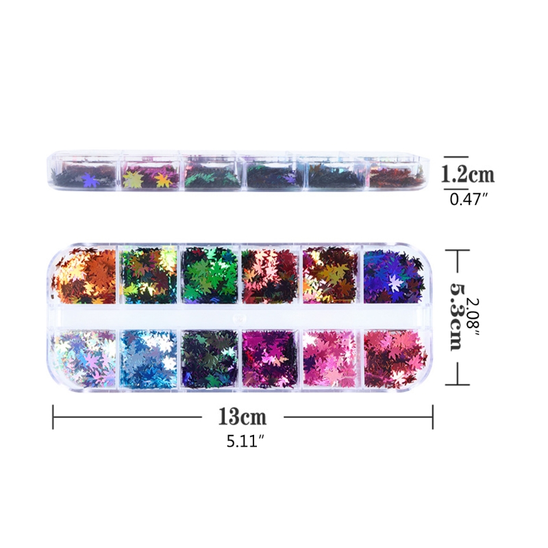 83XC 12 Colors Fall Leaf Nail Art Glitter Sequins - 3D Holographic Flake Metallic Maple Leaf Shaped Gold Red Yellow Sequins