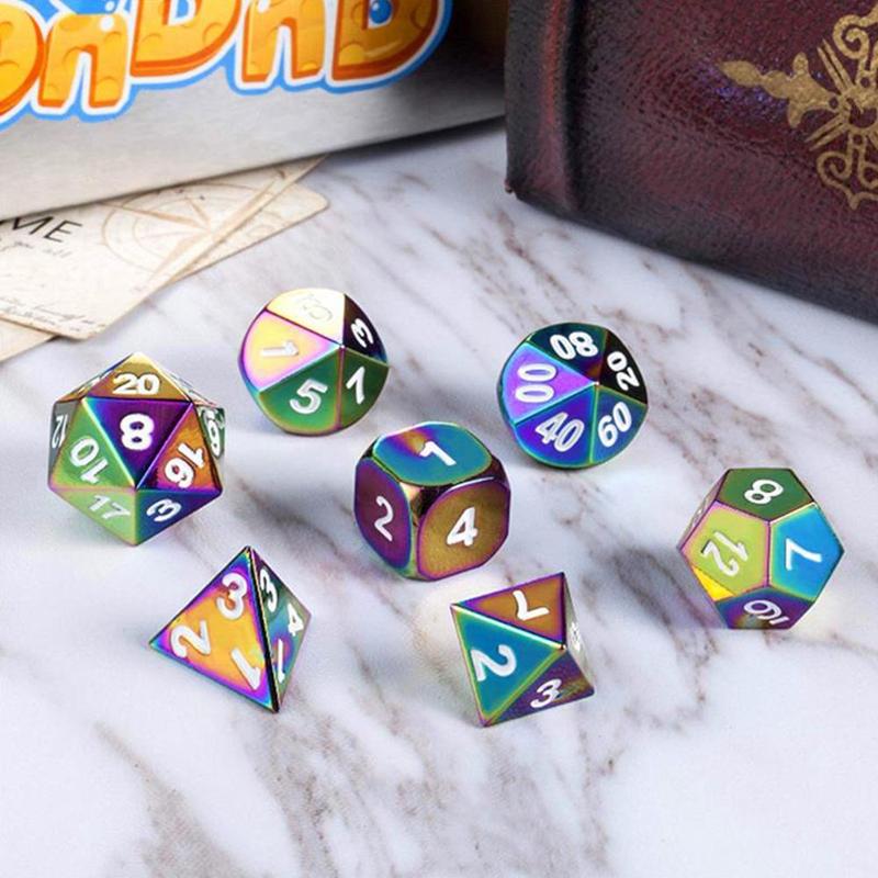 Multi-sided Metal Dice Plating Seven Color Acrylic Board Game Dice Seven Electroplating Plastic Dice