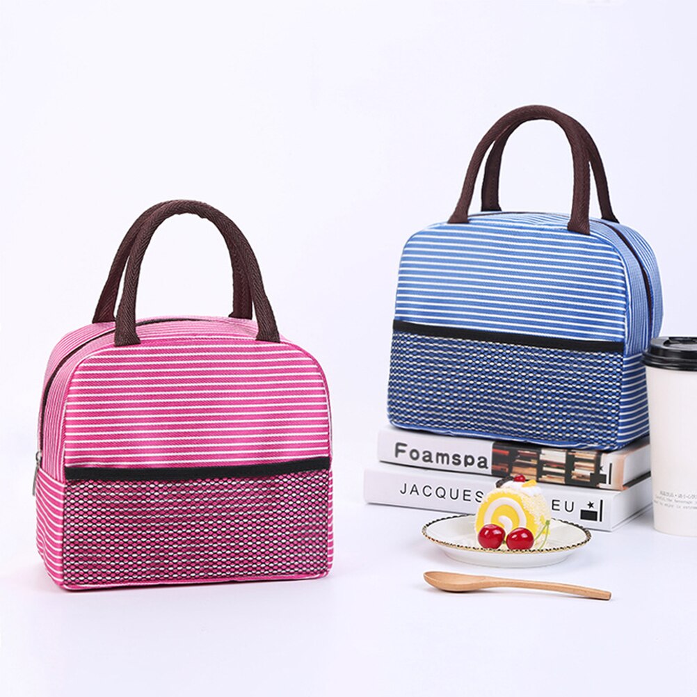 Bolsa de almuerzo de mujeres para niños, bolsa térmica a rayas, nevera, Picnic, fiambrera, almacenamiento de comida escolar, bolso aislado