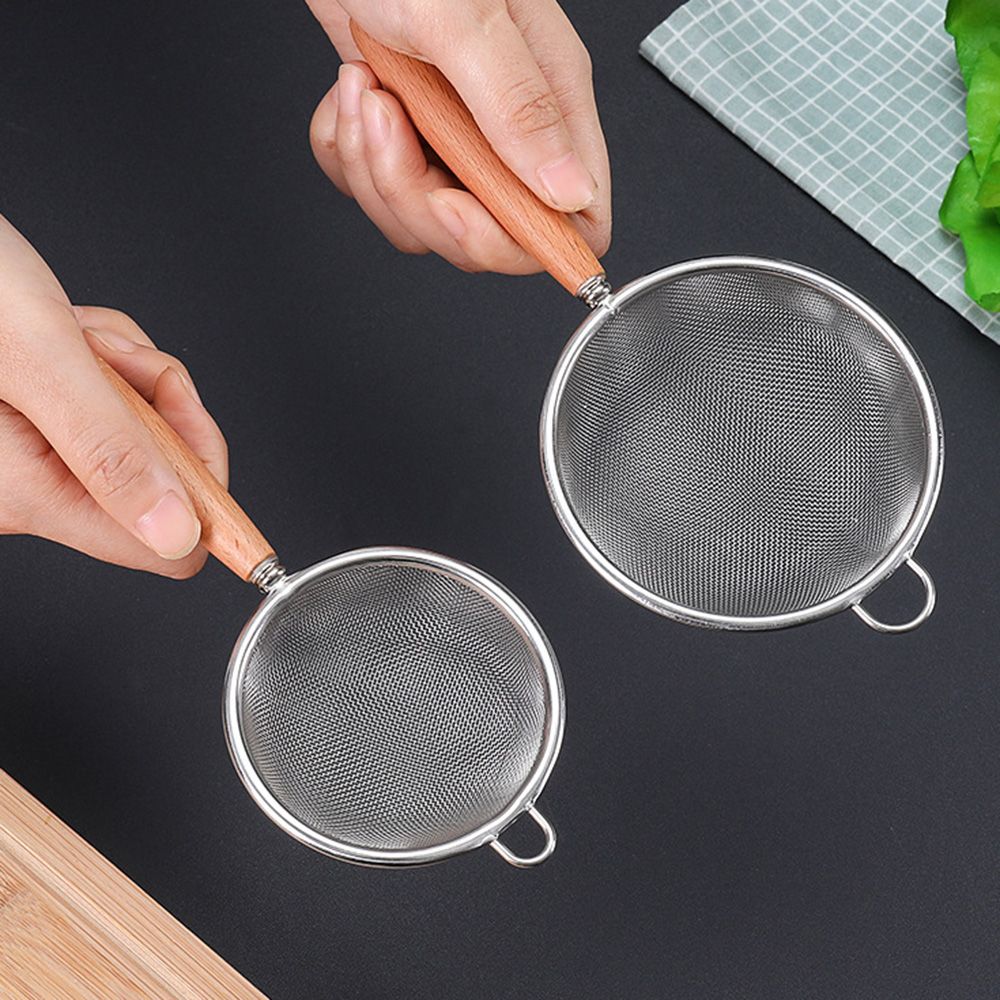 Wooden Grain Handle Stainless Steel Colander Multi-function Filter Mesh Sieve Heat Insulation Oil Grid Pot Spoon Flour Sieve