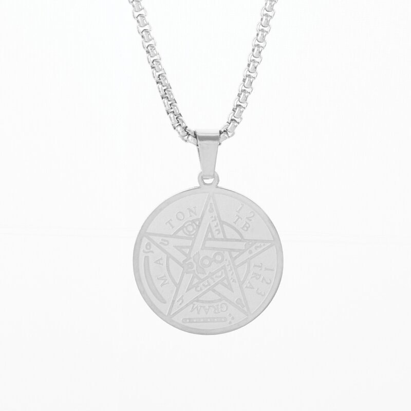 Collar con colgante de pentagrama de brujería misteriosa de acero inoxidable, amuleto de pentagrama con sello de salmón, joyería