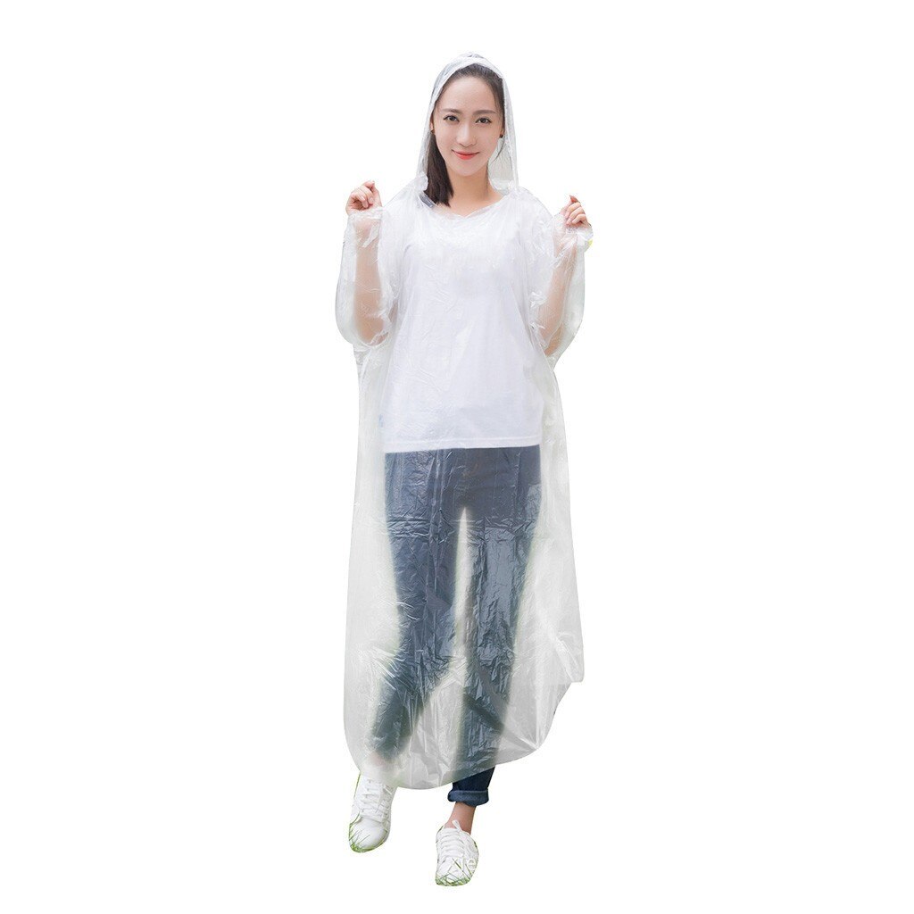 1Pcs Wegwerp Adult Emergency Waterdichte Regenjas Poncho Wandelen Camping Hood Outdoor Waterdichte Anti-Nat Lange Regenkleding Regen: White