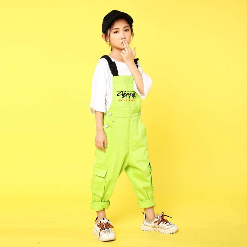 Kids Hip Hop Costumes Casual T Shirt Tops Loose Bib Pants Girls Boys Jazz Dance Outfits Ballroom Dancing Clothes Stage Wear