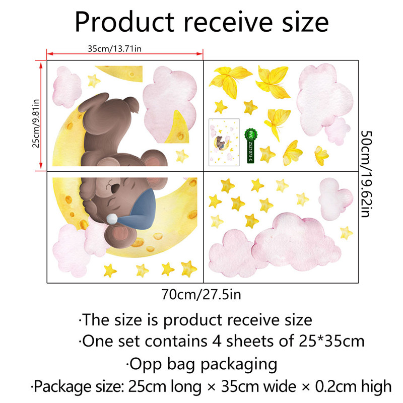 Tofok Cartoon Bear Clouds Wall Stickers Home DIY Wallpaper Decor for Children Nursery Room Wall Decorations Cartoon Decals