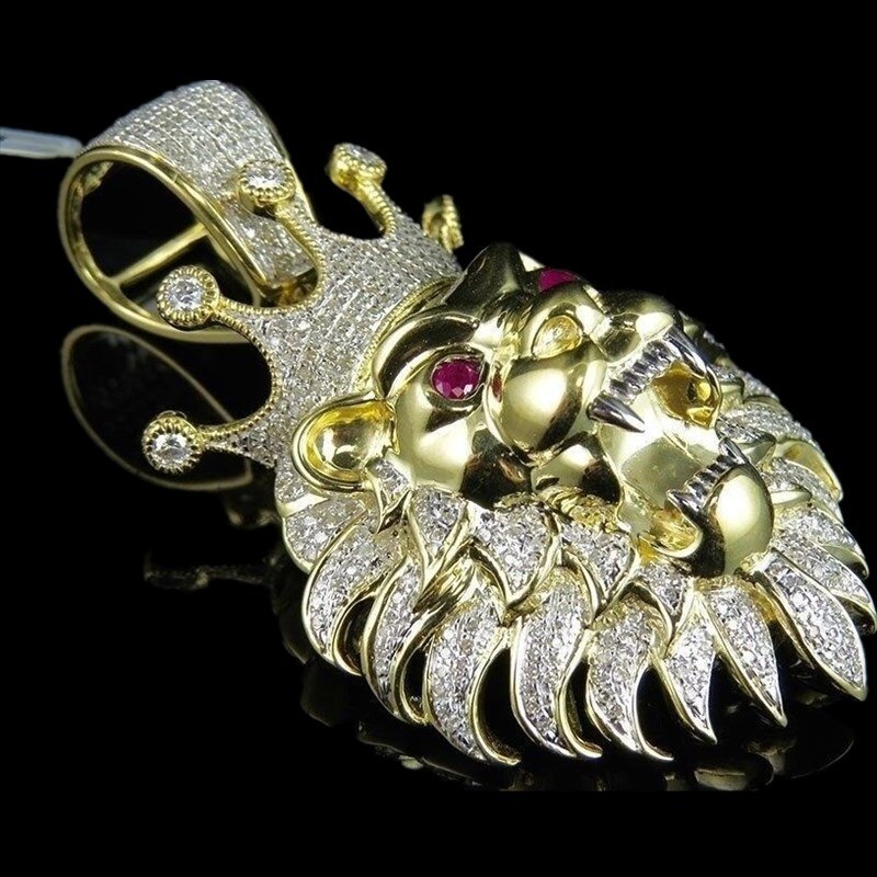 modisch Hüfte hüpfen Felsen Punk Krone Löwe Kopf bilden Anhänger Halsketten Alle Kristall Luxus Gold Dominierenden Halskette Für Männer Frauen
