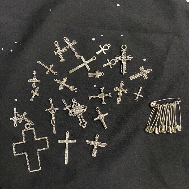 Harajuku Women Punk Cross Decorative Fisherman Hat Sun Hat Gothic Girls Hat Unisex Hip Hop Y2K Canvas Hat