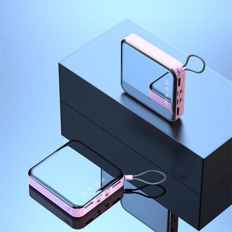 30000mAh Power Bank Mini Mirror Screen Portable Phone Charger LCD Digital Display Dual LED Lighting USB Powerbank for Smartphone: pink