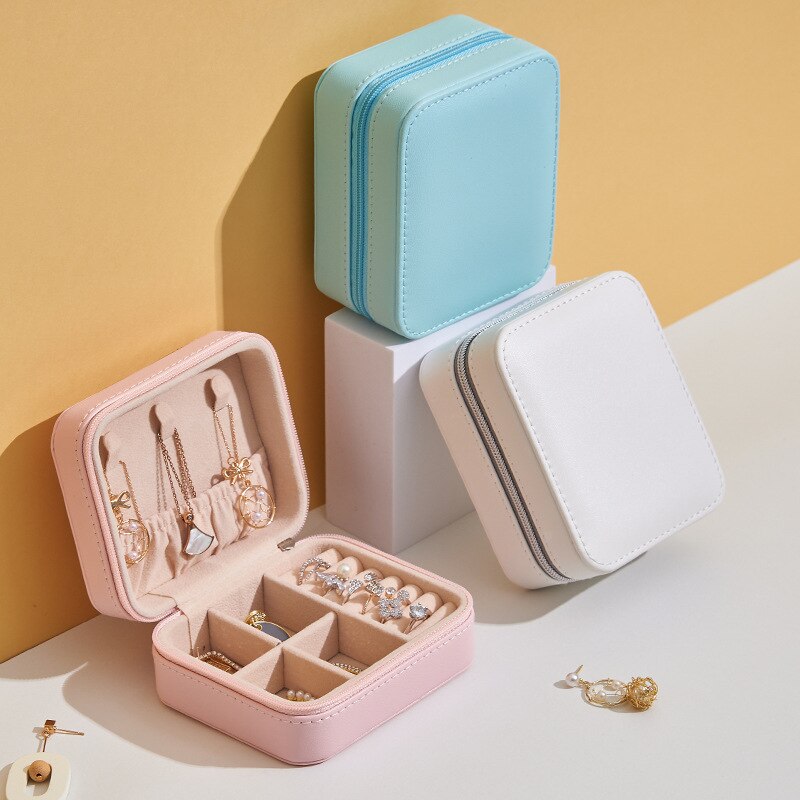 Neceser de viaje para organizar joyas, caja de almacenamiento de joyería de cuero Pu resistente al agua, para el hogar, pendientes, anillo, artículos de organización