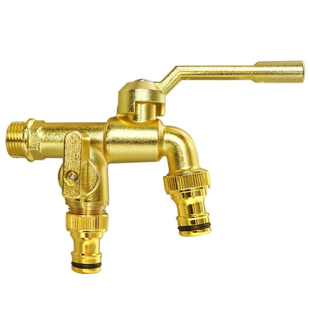 Anti-freezing All-copper Faucet One Inlet and Two Outlets 1/2inch Outdoor Faucet Dual Water Outlets Durable: Red