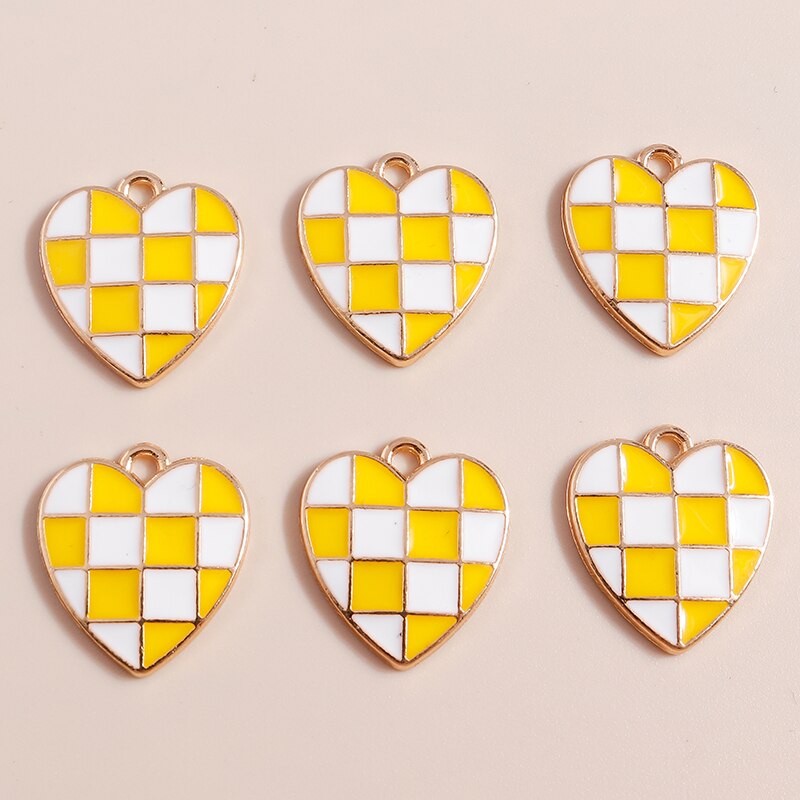 10Pcs Enamel Kleurrijke Plaid Dambord Harten Bedels Voor Diy Sieraden Maken Hangers Sleutelhanger Oorbellen Accessoires: as picture 5