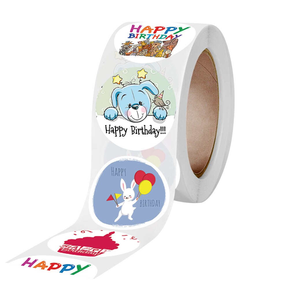 Pegatinas de feliz cumpleaños para niños, 100-500 piezas, 2,5 cm/1 pulgada, decoraciones de sellado, etiquetas para tarjetas de felicitación