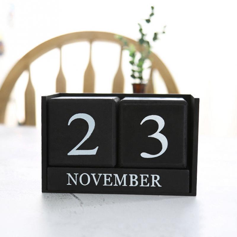 Vvintage træbord skrivebord kalender træblok planlægger permanent desktop arrangør hjemmekontor indretning evig kalender ^