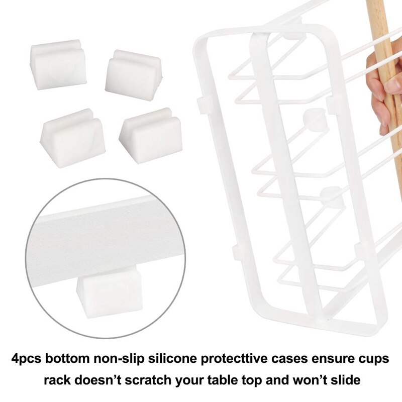 SHGO -Cup Droogrek Stand, 6 Cup Metalen Afdruiprek Holder Rack Antislip Mokken Cups Organizer met Houten Handvat