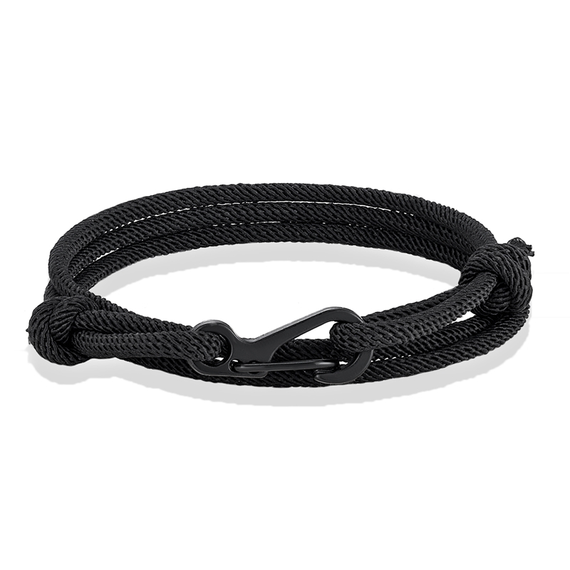 MKENDN-pulsera de cuerda de estilo náutico para hombre y mujer, brazalete minimalista de escalada, mosquetón, color azul oscuro, medianoche: Black