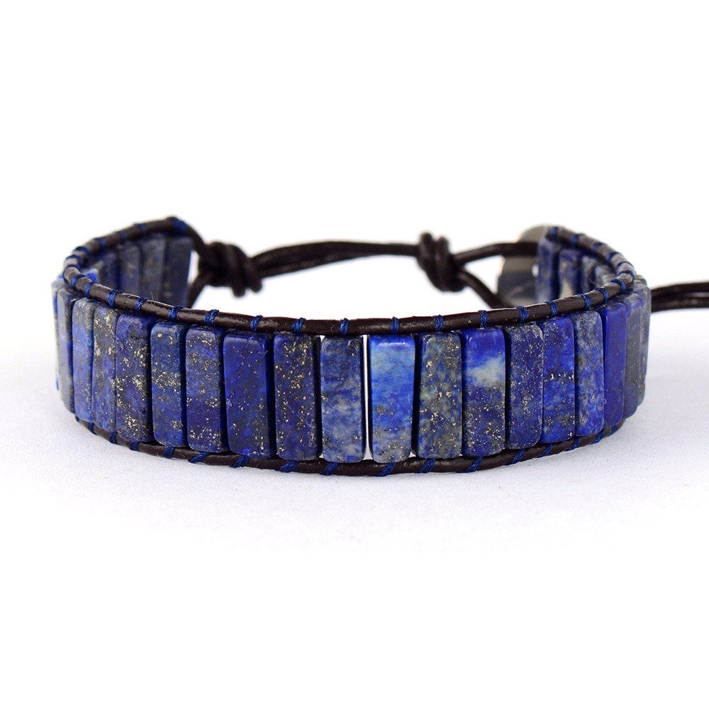 High End Buis Vorm Lapis Lazuli Single Lederen Wrap Armbanden Vintage Weaving Kralen Manchet Armband Bijoux: Lapis Lazuli