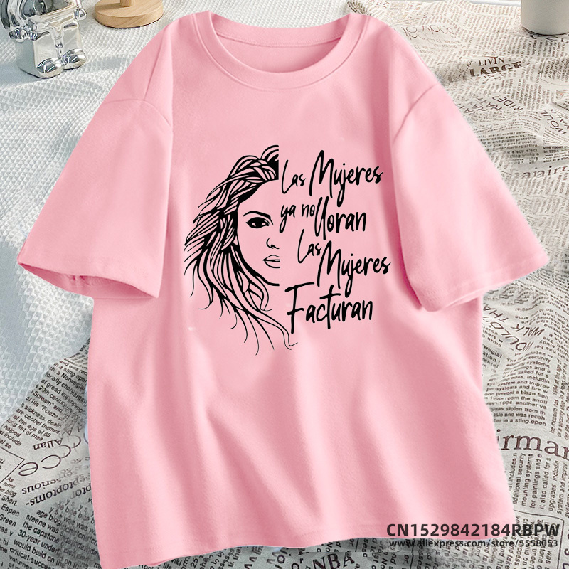 Shakira-Camiseta de algodón con estampado para mujer, camisetas de manga corta, ropa para mujer Ya No Lloran, Camisetas estampadas Don't Cry: S / Rosa