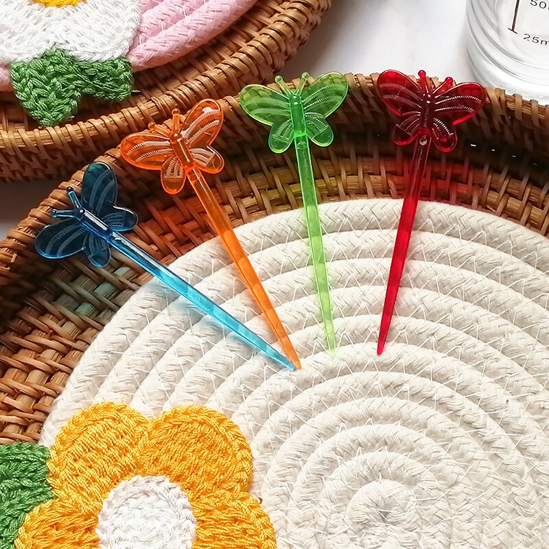 100PCS 9CM Cocktail Sticks Plastic Fruit Forks For Kids Disposable Cute Fruit Skewers Aperitif Cocktail Decor Buffet Picks Party