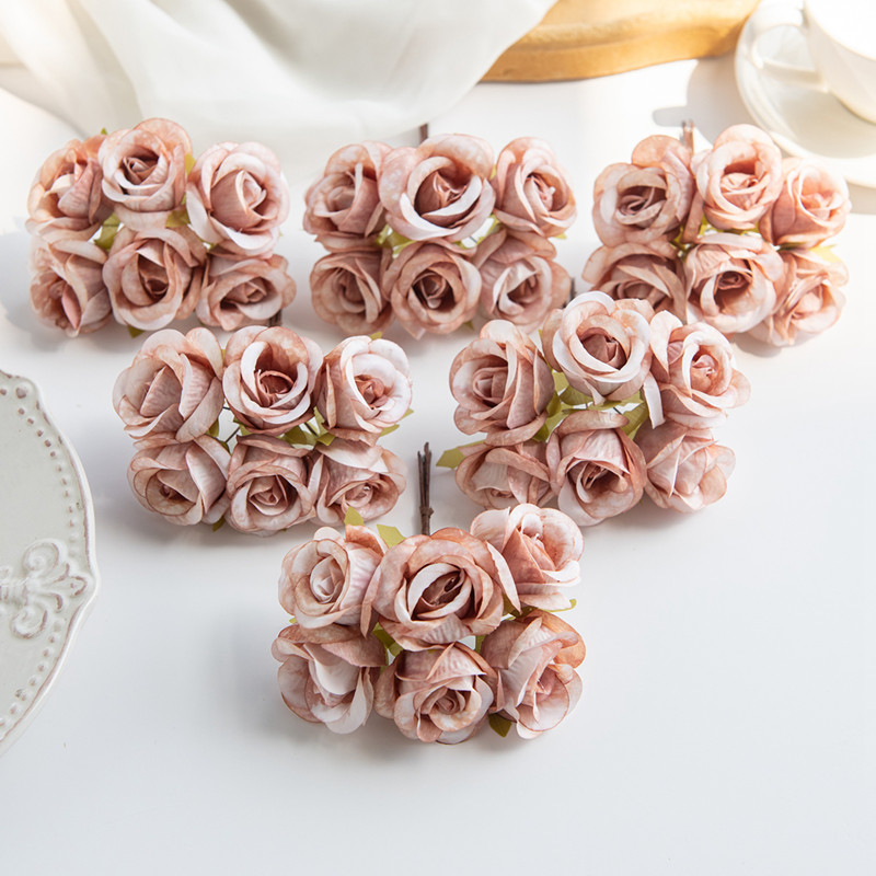 6 unidades de flores artificiales de seda rosa, , guirnaldas navideñas para el hogar, boda, ramo de novias, arco de jardín, decoración de pared, caja de de bricolaje: Naranja