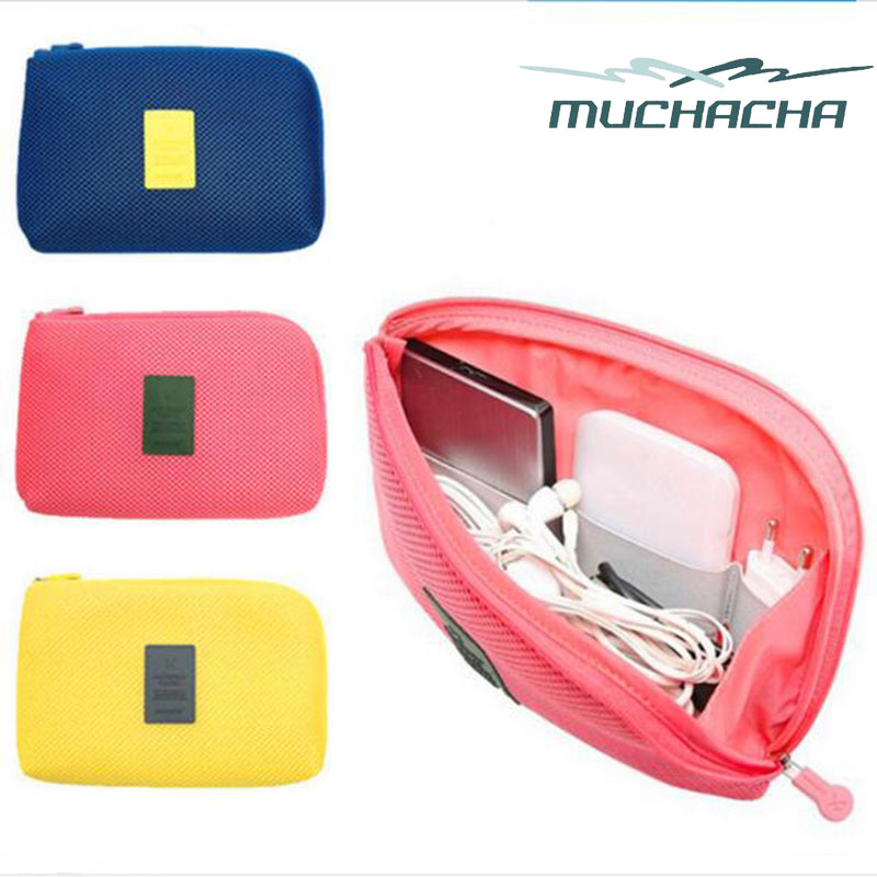 Travel Digital Accessories Storage Bag Mesh Cosmetic Zipper USB Cable Organizer Pouch Wallet