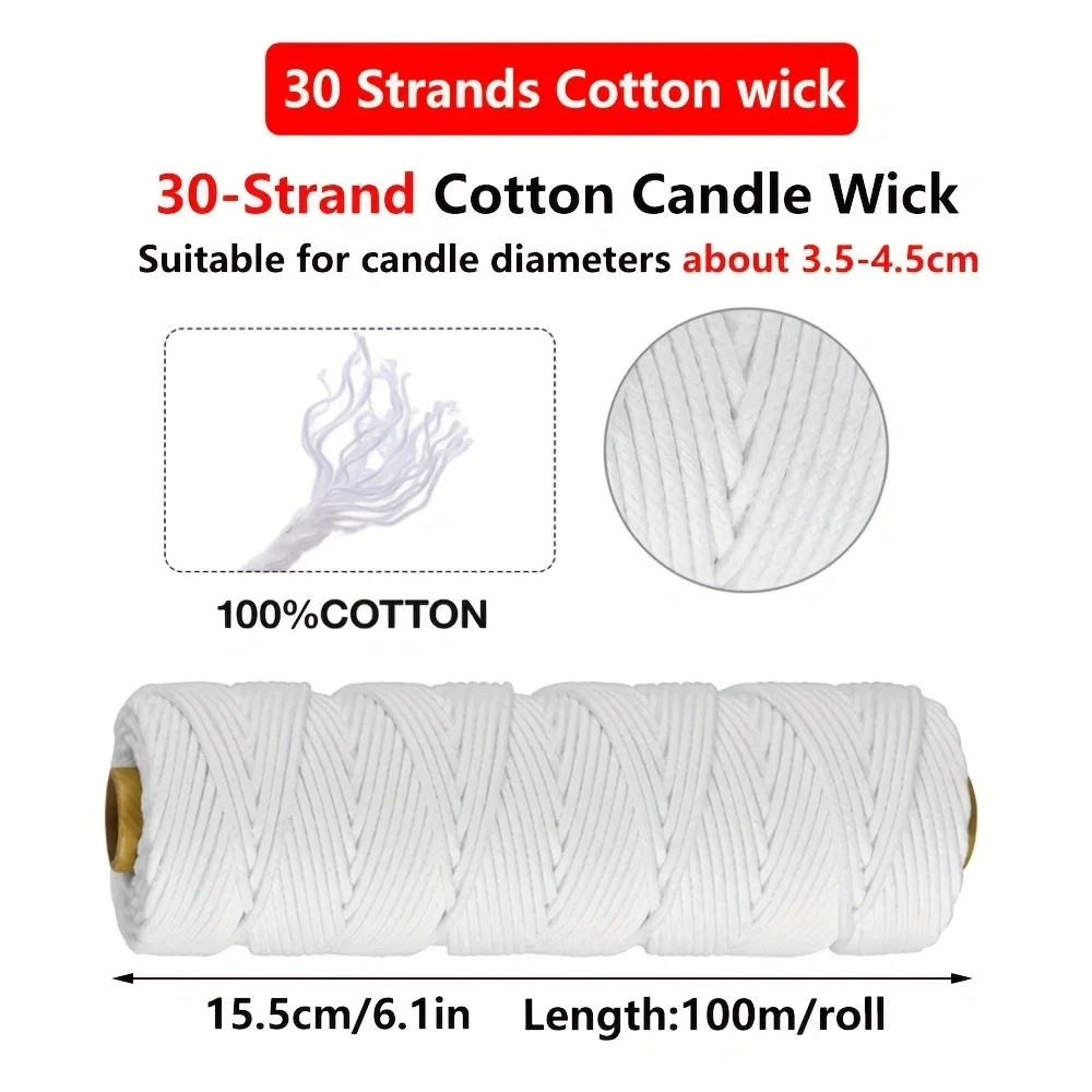 Kit de fabricación de velas con mecha de vela de 100m/rollo, mechas de velas ecológicas para herramientas de fabricación de velas DIY, para entusiastas hechos a mano: Amarillo claro