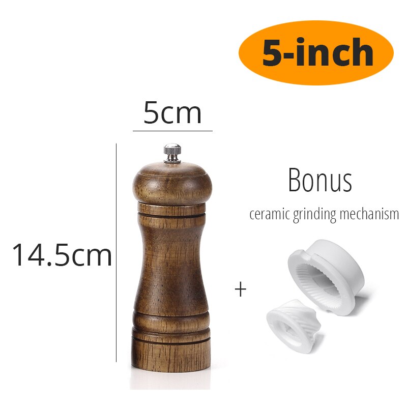Salz und Pfeffer Mühle, Holz Pfeffer Schüttler mit Stark Einstellbare Keramik Grinder mit ersatz Keramik Rotor-küche zubehör: 5 inch X 1