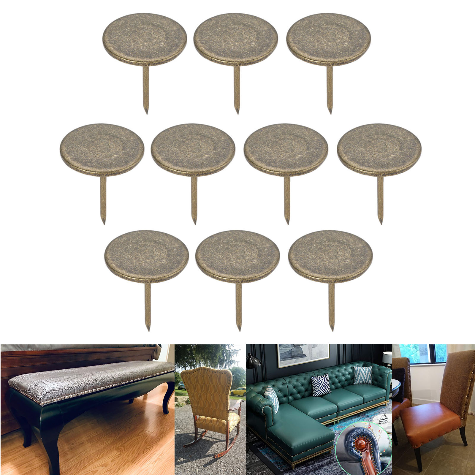 Clavos de bronce antiguo de cabeza plana, tachuelas de Metal Vintage, funda de joyería, para tapicería de sofá, 10 Uds.