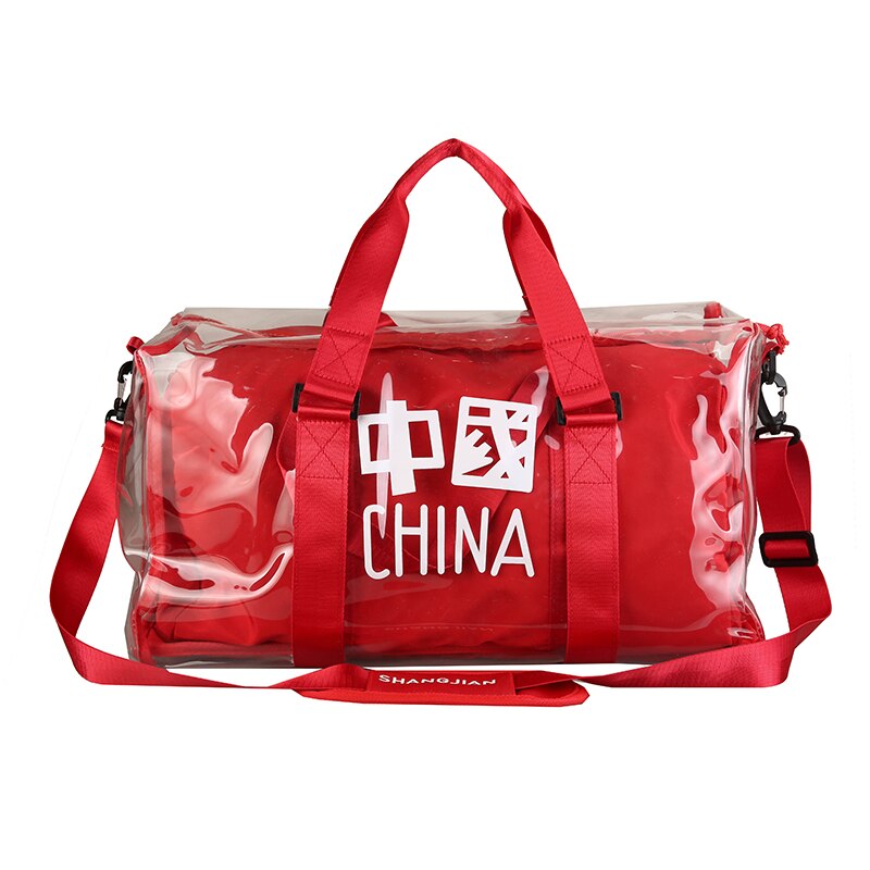 Bolsos de viaje juveniles de tendencia para hombre, bolsa transparente de tela de PVC, impermeable, Unisex, para el gimnasio y el fin de semana: Red-1