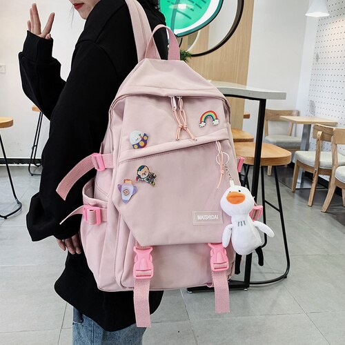 Grande Capacità Carino Zaino Donna 2020 Ins Schoolbag per Ragazzi Femminile Coreano Harajuku Studenti Delle Scuole Superiori Zaino Delle Signore Blu: pink with toy