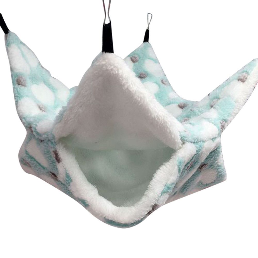 Small Pet Hammock Hanging Beds Hamster Cage Ferret Rat Squirrel Beds Comfortable Double-layer Plush Cotton Nest Pet Sleeping Bag: Love green / L