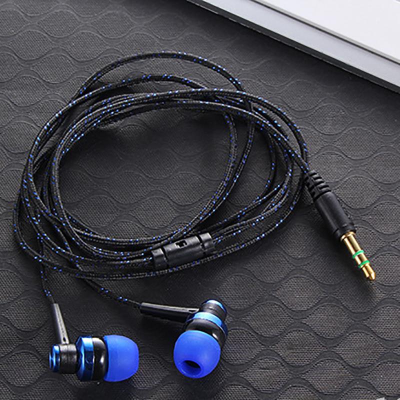 Wired Earphone Brand Stereo In-Ear 3.5mm Nylon Weave Cable Earphone Headset With Mic For Laptop Smartphone #20: blue