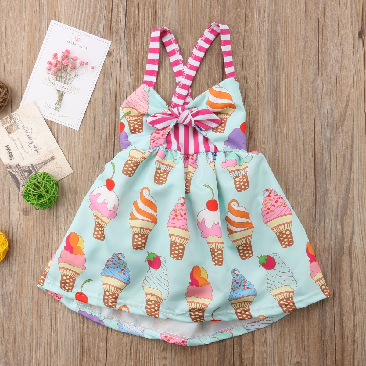 Citgeett sommer småbørn børn babypiger strop rygløs kjole is sundress sommer sødt grønt tøj