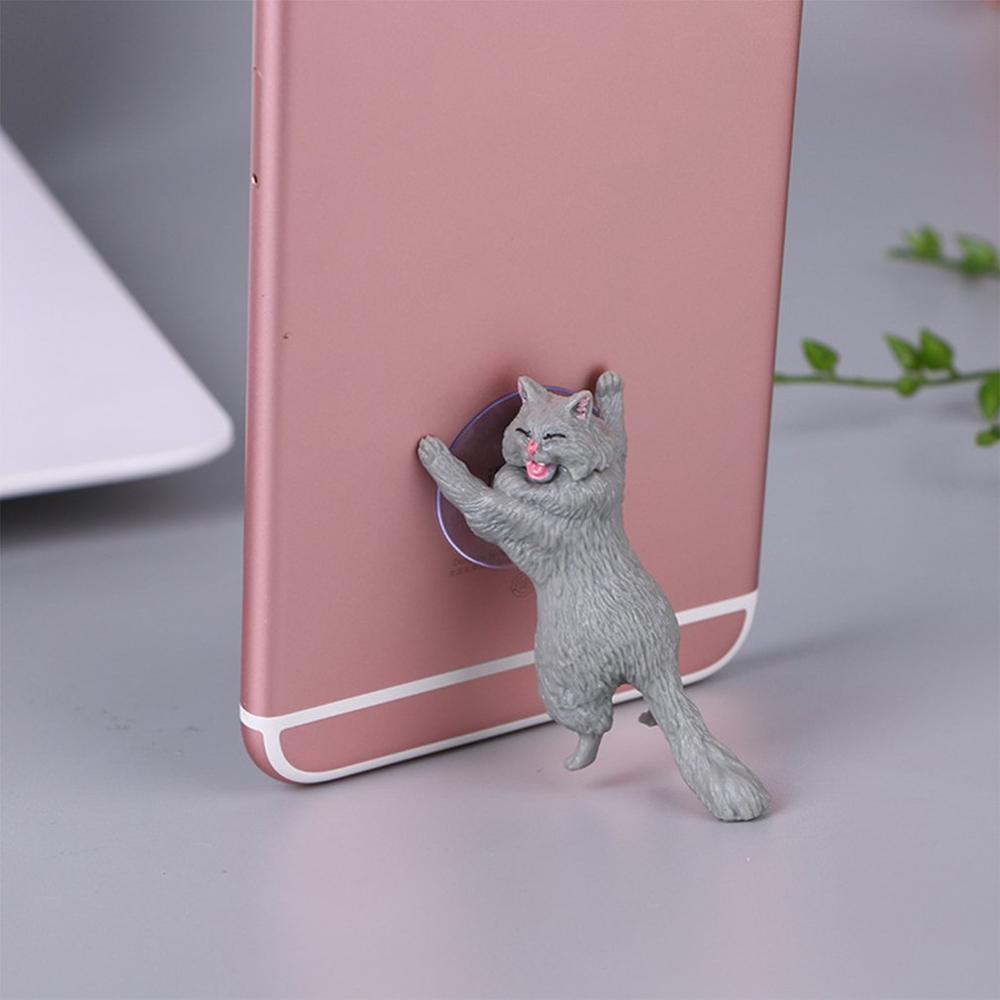 Cute Cat Mobile Phone Holder Stand Smartphone Universal Sucker Holder Resin Phone Bracket: gray