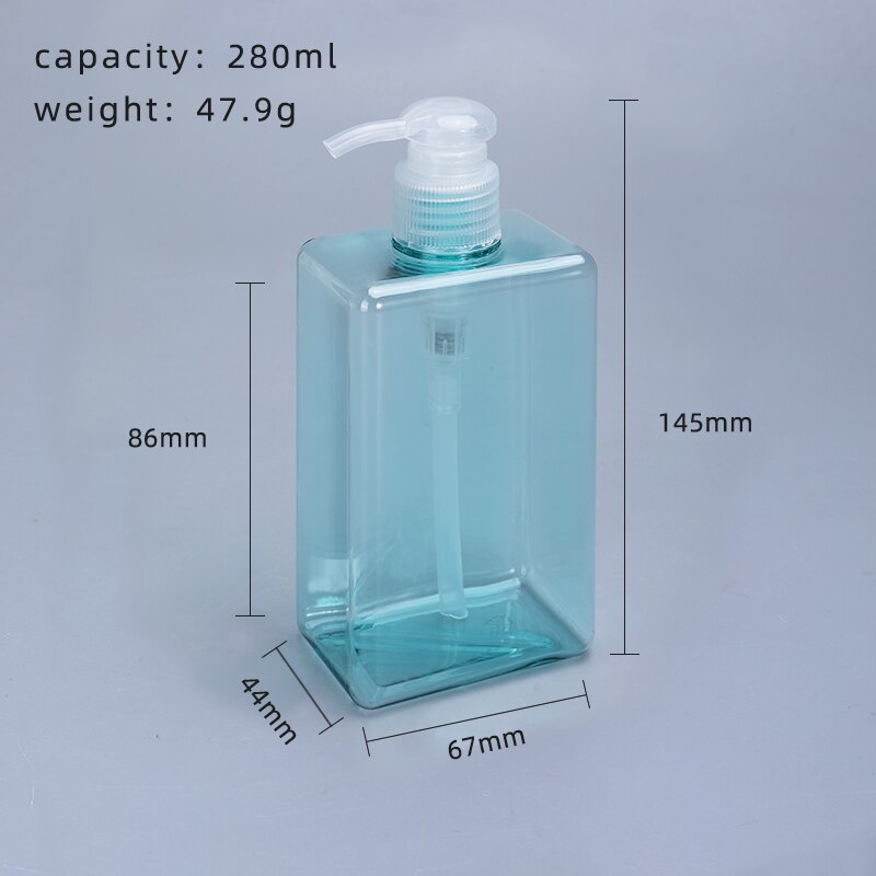 Dikker Lege Vierkante Hervulbare Fles Met Pomp Voor Badkamer Keuken Shampoo Lotion Zeep Petg Opslag Container 1Pcs: 280ml blue