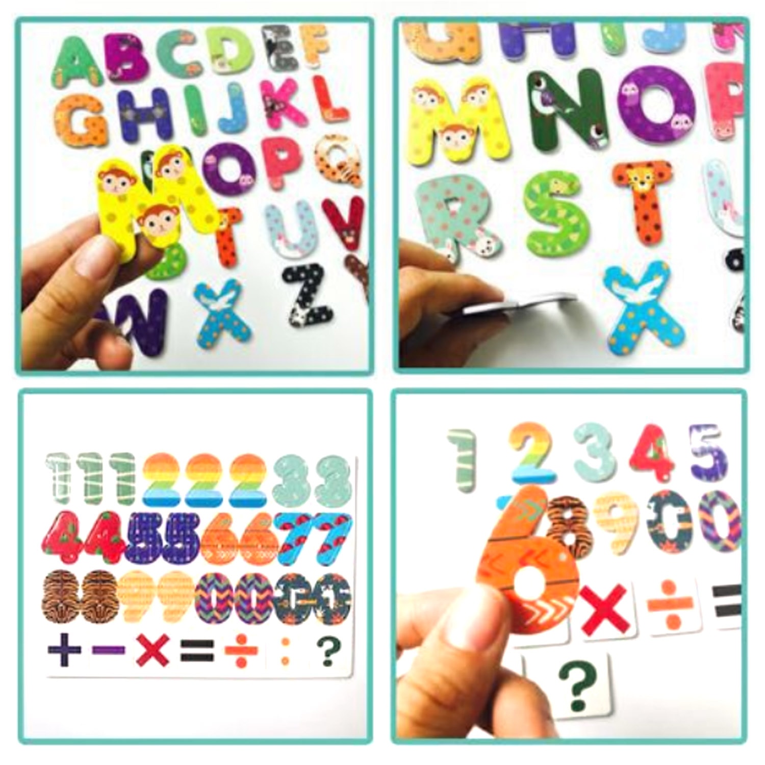 4 Set Fridge Magnet Magnetic Learning Letters + Numbers + Clock + Puzzle Blocks Style Fridge Decor Educational Toddlers Toys