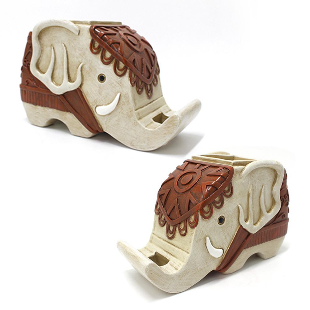 Elephant Shape Pen Pencil Holder with Cell Phone Stand Resin Desk Organizer Desk Decor Home Office Decoration Birthday