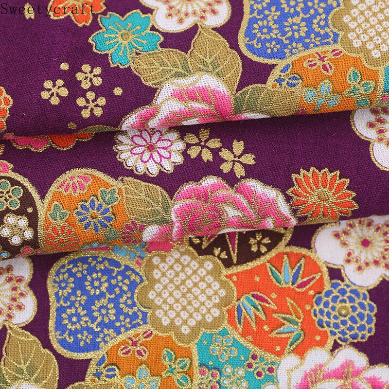 Tela de algodón estilo japonés para Kimono tela de cheongsam con estampado de bronce para bolso, vestido, retales, material textil para el hogar, 150x100cm