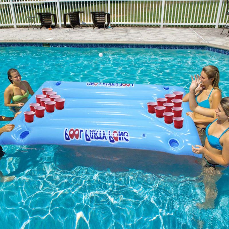 Opblaasbare Lucht Matras Bed Bier Pong Spel Pool Tafel Party Zwembad Water Drijvende Drinken