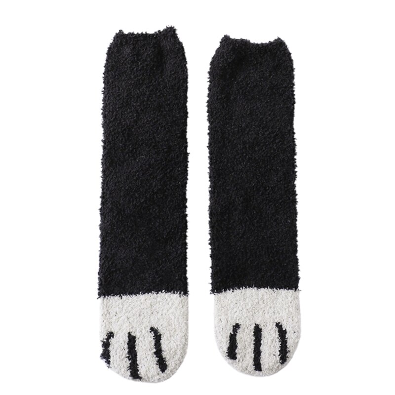 Kvinder vinter tykner fuzzy fluffy hyggelig varm tøfler sokker sød kattepote dyr trykt blødt hjem gulv sovende strømper: Sort