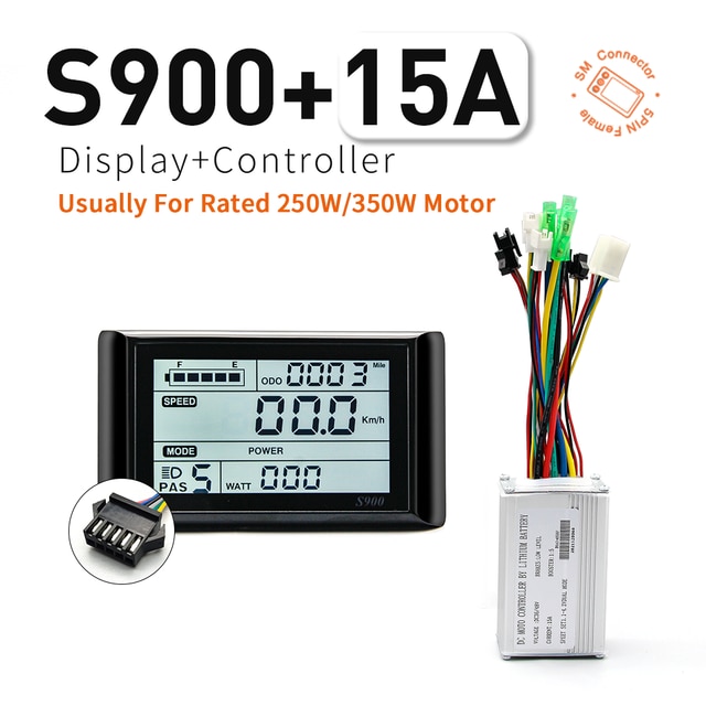 Ebike 250W 500W Controller and LCD Display 36V 48V LCD866 LCDGD01 LCDS900 Electric Bicycle Bike Display Controller: S900 15A SM Plug