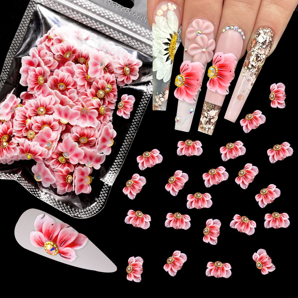Flores acrílicas 3D para uñas, abalorio para uñas, joyería de perlas pura hecha a mano, accesorios de diamantes de imitación, de flores múltiples, decoración de uñas, 1 ud.