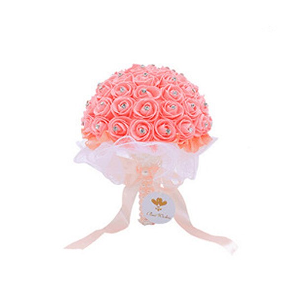 10 Colors Handmade Foam Flowers Crystal Wedding Bouquets Romantic Bridesmaid Rose Bridal Bouquet Ribbon For Wedding Mariage: Ivory