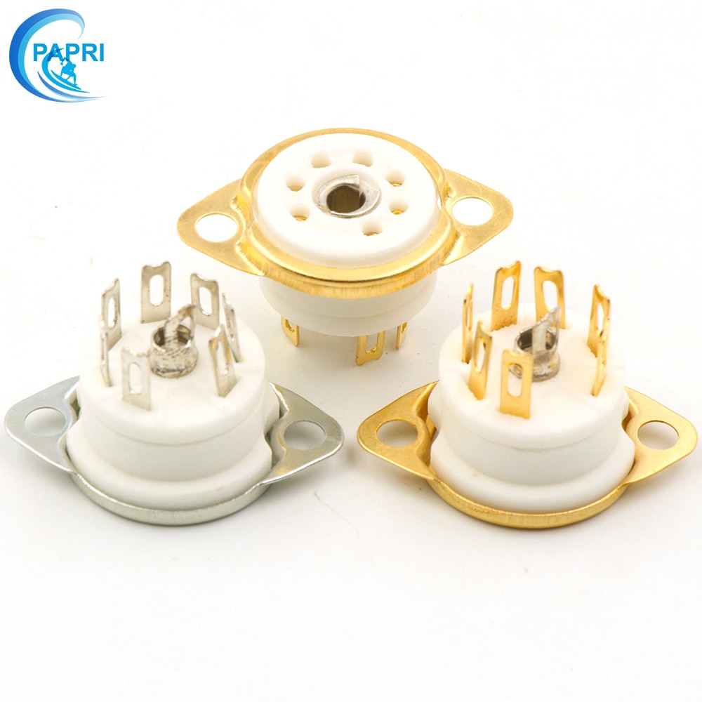 PAPRI 10PCS Chassis Mount ceramics 7pin Gold Plated Vacuum Tube Socket For 6J1 6J2 6J3 6J4 6J5 6Z4 EAA91 EC92 6A2 WY1 6H2 etc