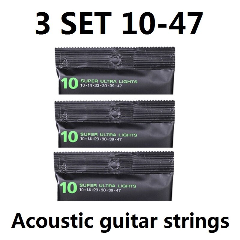 3 kpl sähkökitaran kielet 09 010 011,  akustisen kitaran kielet 010 011 012: 3 settiä akustista 10-47